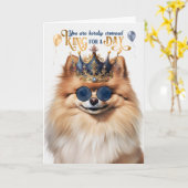 ポメラニア犬ドッグキングのためのデイおもしろい誕生日 カード (黄色い花)