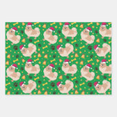 ポメラニア犬ドッグクリスマスとサンタハット ラッピングペーパーシート (正面)