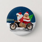 ポメラニア犬ドッグクリスマスサンタクロース 缶バッジ (正面)