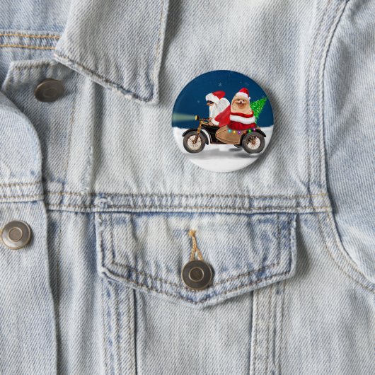 ポメラニア犬ドッグクリスマスサンタクロース 缶バッジ (インサイチュ)