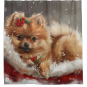 ポメラニア犬ドッグクリスマスフェスティバル シャワーカーテン (正面)
