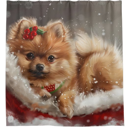 ポメラニア犬ドッグクリスマスフェスティバル シャワーカーテン (正面)