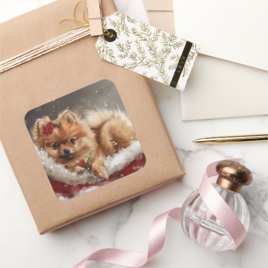 ポメラニア犬ドッグクリスマスフェスティバル スクエアシール (ギフト)