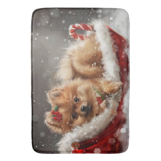 ポメラニア犬ドッグクリスマスフェスティバル バスマット (正面縦)
