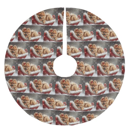 ポメラニア犬ドッグクリスマスフェスティバル ブラッシュドポリエステルツリースカート (正面)