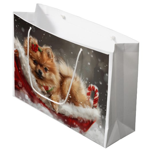 ポメラニア犬ドッグクリスマスフェスティバル ラージペーパーバッグ (正面アングル)