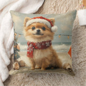 ポメラニア犬ドッグクリスマスヴィンテージビーチ クッション (ブランケット)