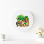 ポメラニア犬ドッグシャムロックSt patricks dayドッグアイリッシュ ラージ壁時計 (ホーム)