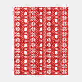 ポメラニア犬ドッグシルエットのクリスマスパターンレッド フリースブランケット (正面)