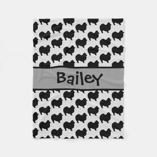 ポメラニア犬ドッグシルエットカスタム フリースブランケット (正面)