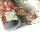 ポメラニア犬ドッグスクリスマスツリーとプレゼント ラッピングペーパー (ロールコーナー)