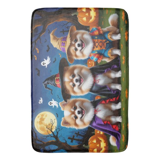 ポメラニア犬ドッグズパンプキンハロウィンおもしろい バスマット (正面縦)