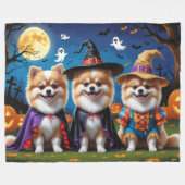 ポメラニア犬ドッグズパンプキンハロウィンおもしろい フリースブランケット (正面(横))