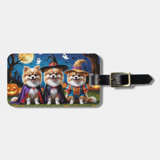 ポメラニア犬ドッグズパンプキンハロウィンおもしろい ラゲッジタグ (正面横)