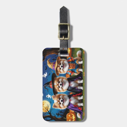 ポメラニア犬ドッグズパンプキンハロウィンおもしろい ラゲッジタグ (正面縦)