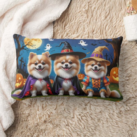 ポメラニア犬ドッグズパンプキンハロウィンおもしろい ランバークッション (ブランケット)