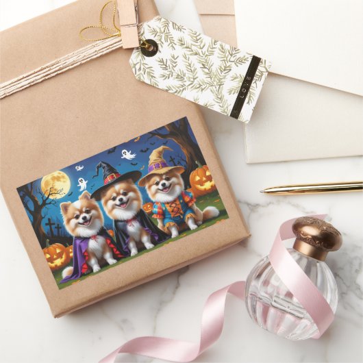 ポメラニア犬ドッグズパンプキンハロウィンおもしろい 長方形シール (ギフト)