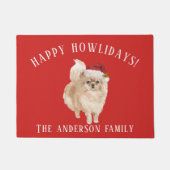 ポメラニア犬ドッグハッピーハウリデイズクリスマス ドアマット (正面)