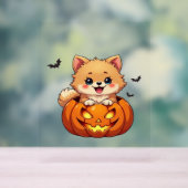 ポメラニア犬ドッグハッピーハローウィンクラシックカボチャT-S アクリルサイン (ニュートラル)