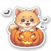 ポメラニア犬ドッグハッピーハローウィンクラシックカボチャT-S シール (正面)