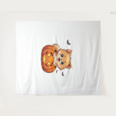 ポメラニア犬ドッグハッピーハローウィンクラシックカボチャT-S タペストリー (正面(横))