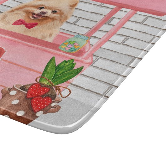 ポメラニア犬ドッグバレンタインデーキスをするス カッティングボード (角)