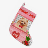 ポメラニア犬ドッグバレンタインデーキスをするス スモールクリスマスストッキング (正面 (吊り時))