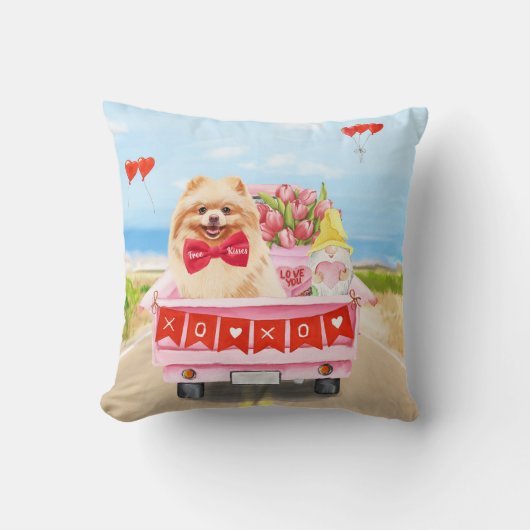 ポメラニア犬ドッグバレンタインデートラックハート クッション (正面)