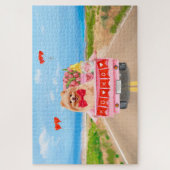 ポメラニア犬ドッグバレンタインデートラックハート ジグソーパズル (縦)