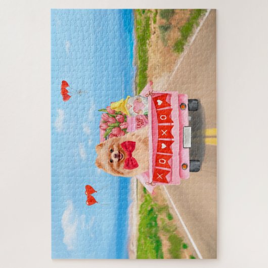 ポメラニア犬ドッグバレンタインデートラックハート ジグソーパズル (縦)