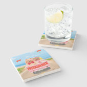 ポメラニア犬ドッグバレンタインデートラックハート ストーンコースター (横)