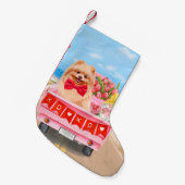 ポメラニア犬ドッグバレンタインデートラックハート スモールクリスマスストッキング (正面 (吊り時))