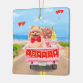 ポメラニア犬ドッグバレンタインデートラックハート セラミックオーナメント (左)