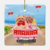 ポメラニア犬ドッグバレンタインデートラックハート セラミックオーナメント (裏面)