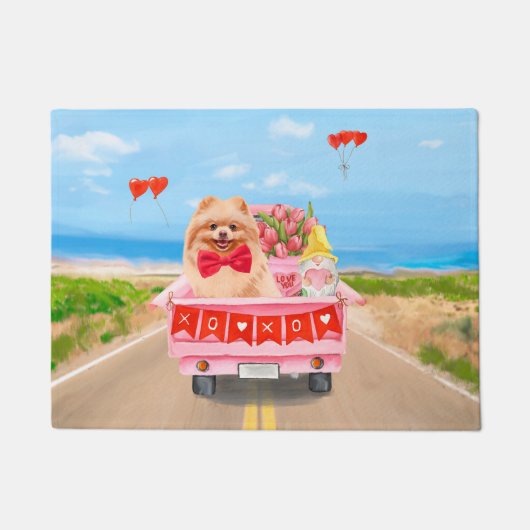 ポメラニア犬ドッグバレンタインデートラックハート ドアマット (正面)