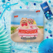 ポメラニア犬ドッグバレンタインデートラックハート ペーパープレート (パーティー)