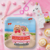 ポメラニア犬ドッグバレンタインデートラックハート ペーパープレート (パーティー)