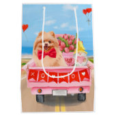 ポメラニア犬ドッグバレンタインデートラックハート ミディアムペーパーバッグ (裏面)