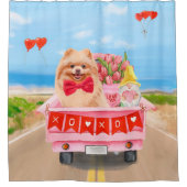 ポメラニア犬ドッグバレンタインデートラック シャワーカーテン (正面)