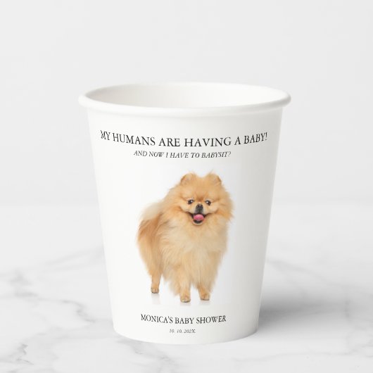 ポメラニア犬ドッグパピーベイビーシャワーミニマリスト 紙コップ (正面)