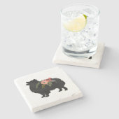 ポメラニア犬ドッグブリードボホフローラシルエット ストーンコースター (横)