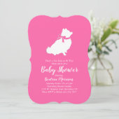 ポメラニア犬ドッグベビーシャワーピンクガール 招待状 (スタンド正面)