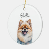 ポメラニア犬ドッグペット名前をカスタムするホリデークリスマス セラミックオーナメント (左)
