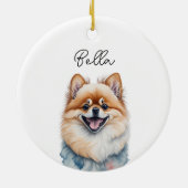 ポメラニア犬ドッグペット名前をカスタムするホリデークリスマス セラミックオーナメント (裏面)