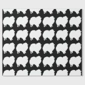 ポメラニア犬ドッグラッパ白シルエット黒 ラッピングペーパー (フラット)