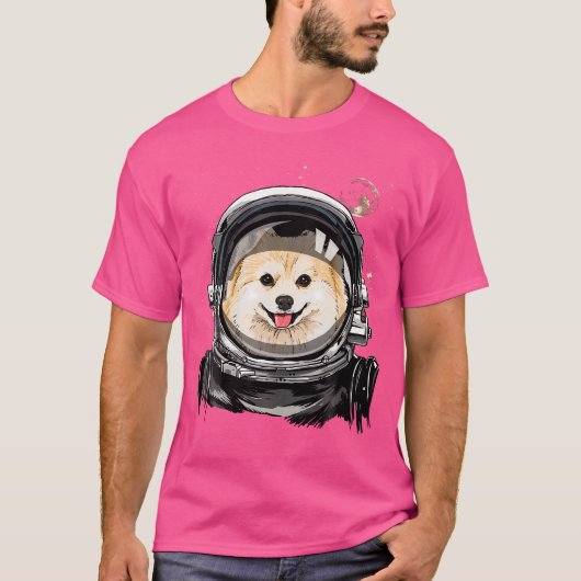 ポメラニア犬ドッグ宇宙飛行士宇宙探鉱アストロノ Tシャツ (正面)