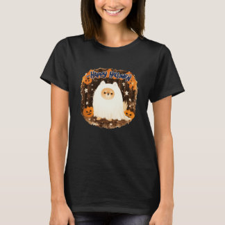 ポメラニア犬ドッグ幽霊の衣装 – ハッピーハローウィン Tシャツ
