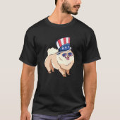 ポメラニア犬ドッグ愛国的POMドッグアメリカ国旗Usa Tシャツ (正面)