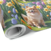 ポメラニア犬ドッグ春の花絵を描ズ ラッピングペーパー (ロールコーナー)