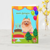 ポメラニア犬ドッグ誕生日 カード (黄色い花)